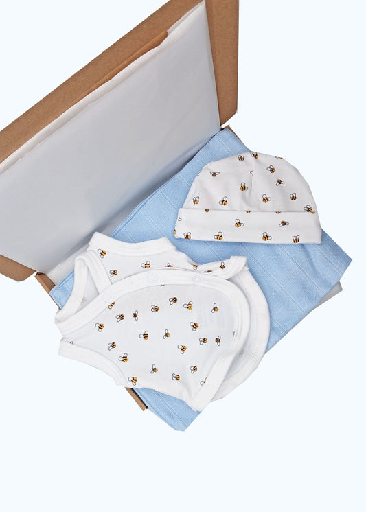 Bees Gift Box - Incubator Vest, Hat & Muslin Gift Set Little Mouse Baby Clothing & Gifts