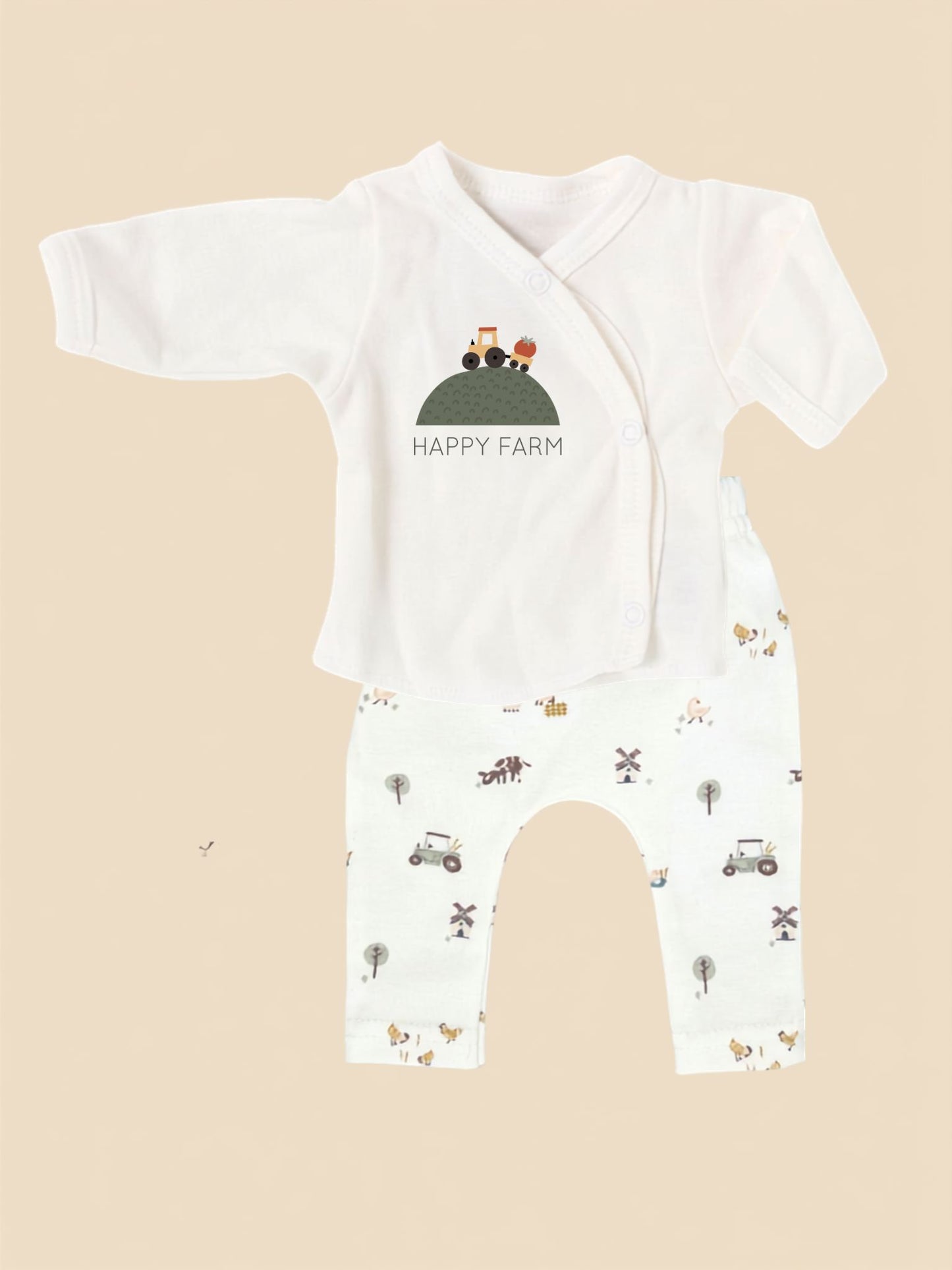 Organic Cotton Premature Baby Wrap Top & Trouser Set - Happy Farm Top & Trousers Tiny & Small