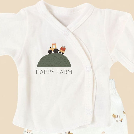 Organic Cotton Premature Baby Wrap Top & Trouser Set - Happy Farm