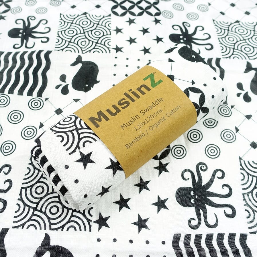 MuslinZ Bamboo/Organic Cotton Swaddle Blanket Sensory - 120x120cm Muslin Muslinz