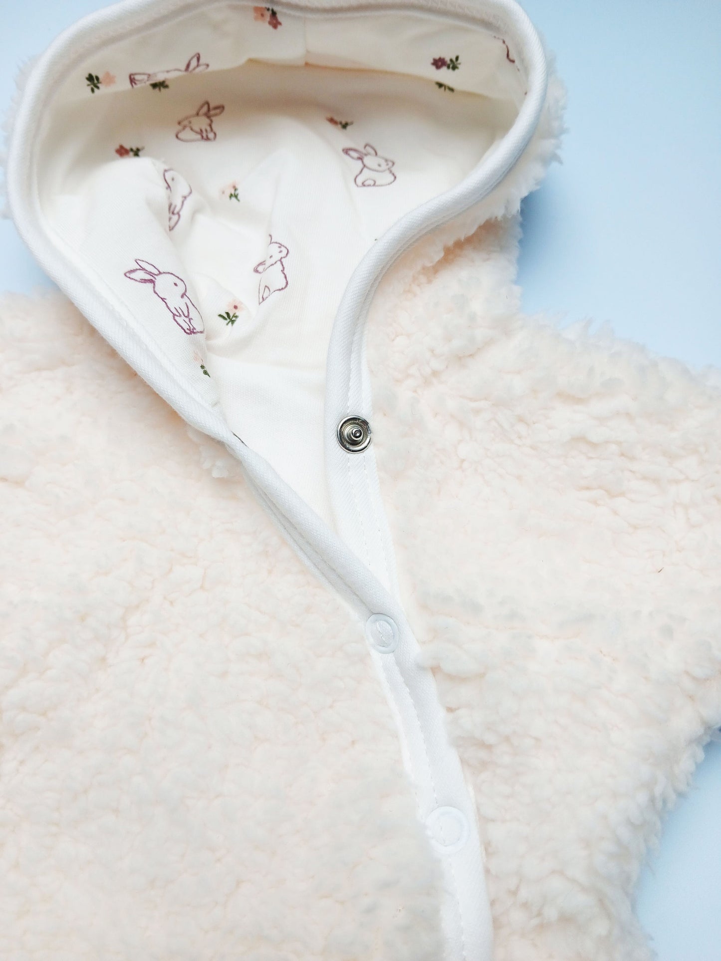 Tiny & Small Fluffy Pramsuit - Cream with Rabbit Fabric Hood Tiny & Small