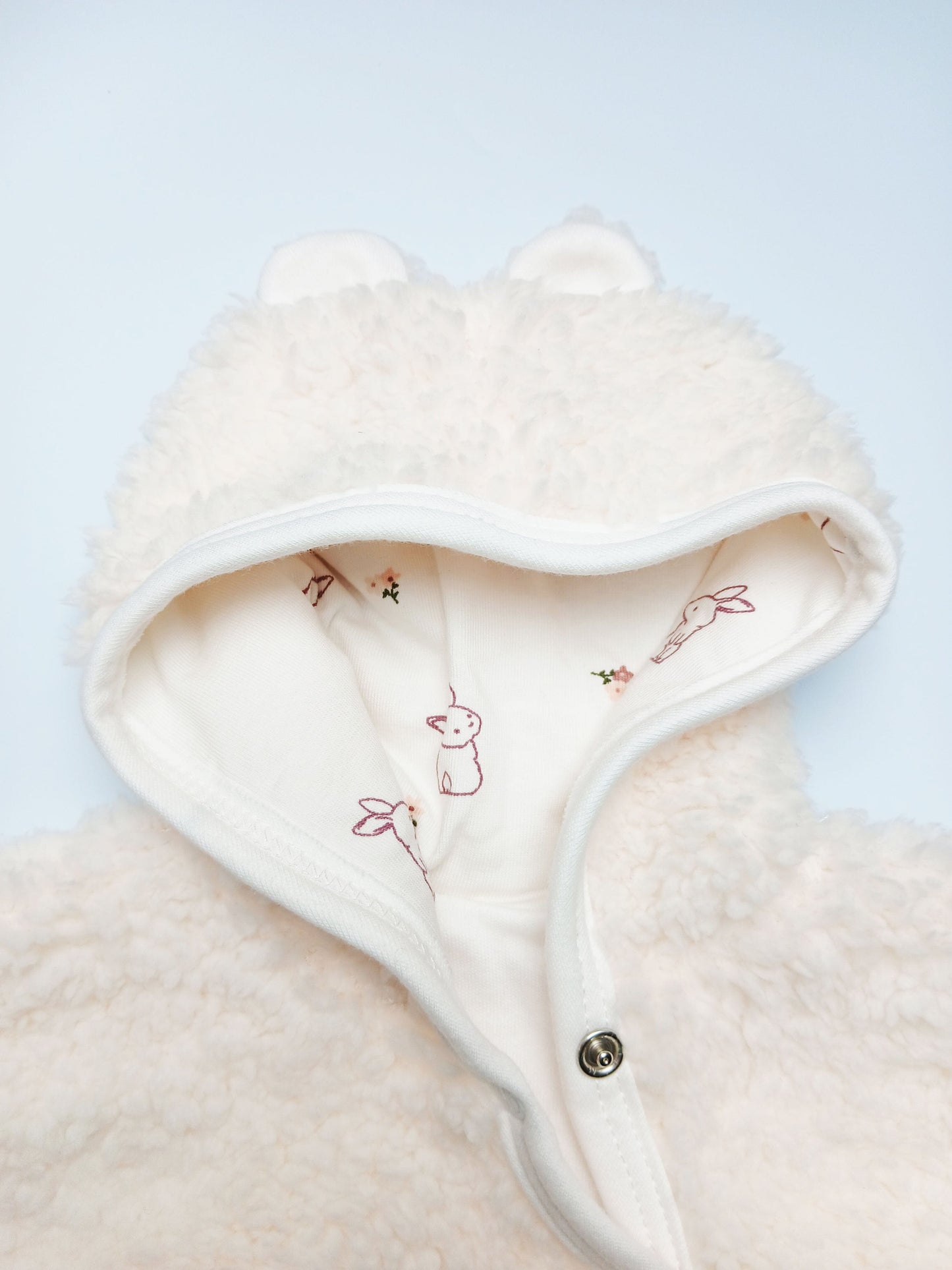 Tiny & Small Fluffy Pramsuit - Cream with Rabbit Fabric Hood Tiny & Small