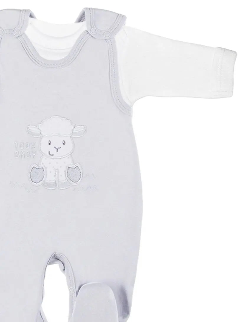 Early Baby Top & Lamb Footed Dungarees Set - Grey EEVI