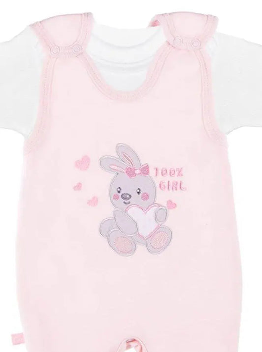 Early Baby Top & Bunny Footed Dungarees Set - Pink EEVI