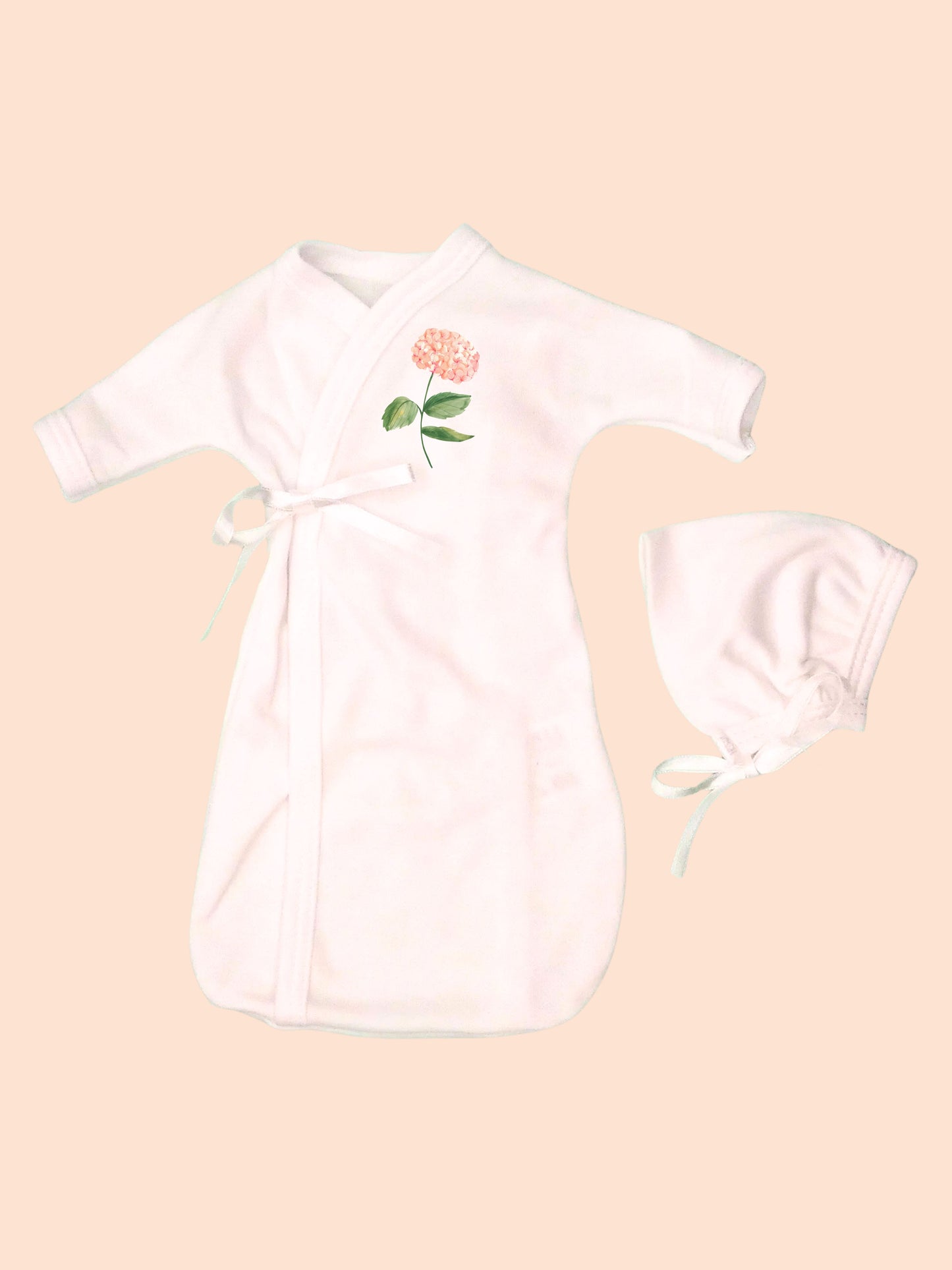 Pink Flower Baby Bereavement Gown & Bonnet, Organic (Burial Gown) Bereavement gown Tiny & Small
