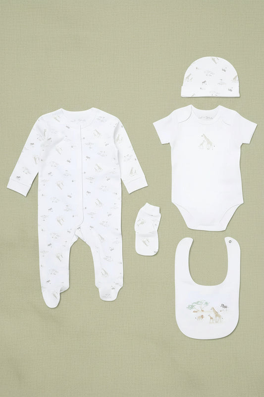 'Soft Safari' 5 Piece Layette Gift Set Set Rock a Bye Baby