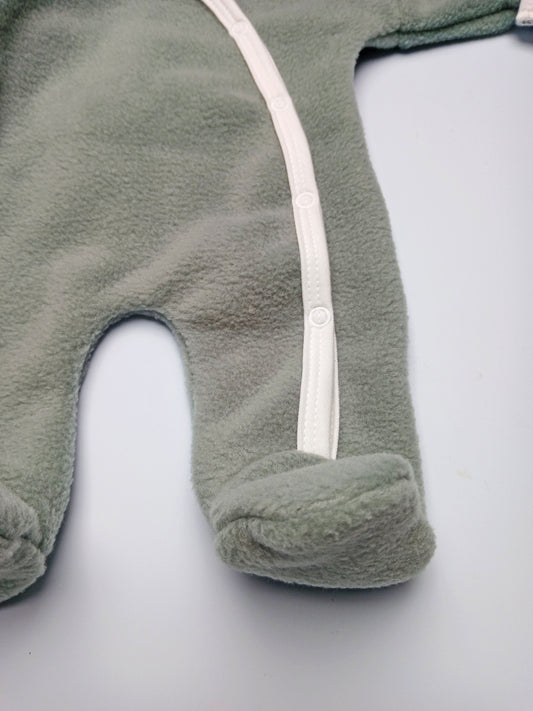 Premature Baby Pramsuit - Green Fleece with Farmyard Fabric Hood Tiny & Small
