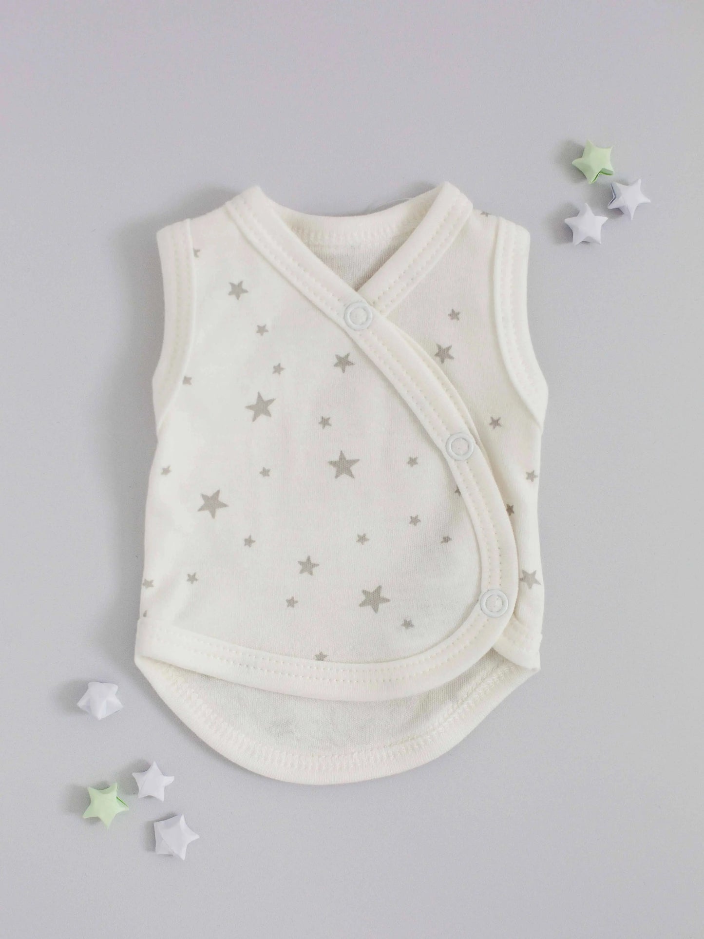 Incubator Vest, Silver Stars, Premium 100% Organic Cotton Bodysuit / Vest Tiny & Small