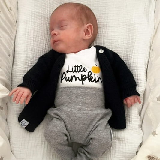 White "Little Pumpkin" Halloween premature baby top and bodysuit together