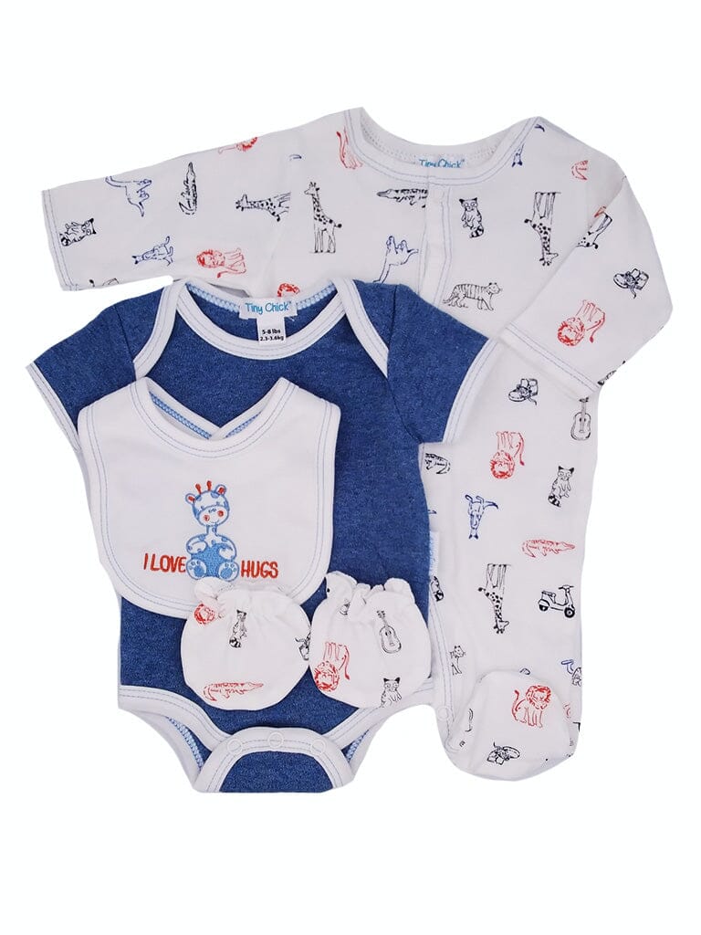 "I Love Hugs" 4 Piece Gift Set: Sleepsuit, vest, mitts & bib - Set - Tiny Chick