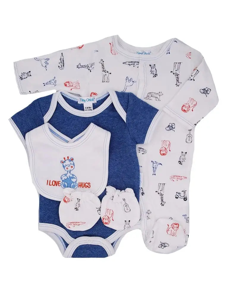 "I Love Hugs" 4 Piece Gift Set: Sleepsuit, vest, mitts & bib Outift Tiny Chick