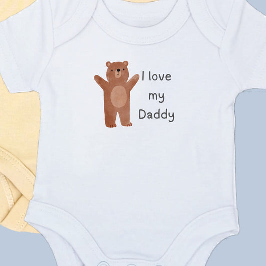'I love Daddy' Teddy Motif White Bodysuit & Plain Buttermilk Bodysuit Set