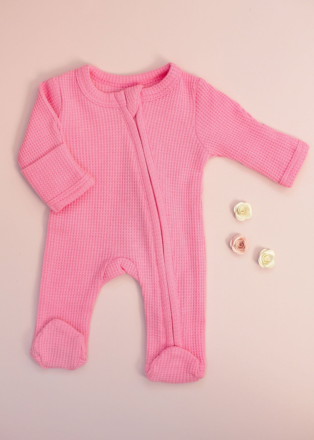Premature baby bright pink waffle zip sleepsuit by Little Dreamer