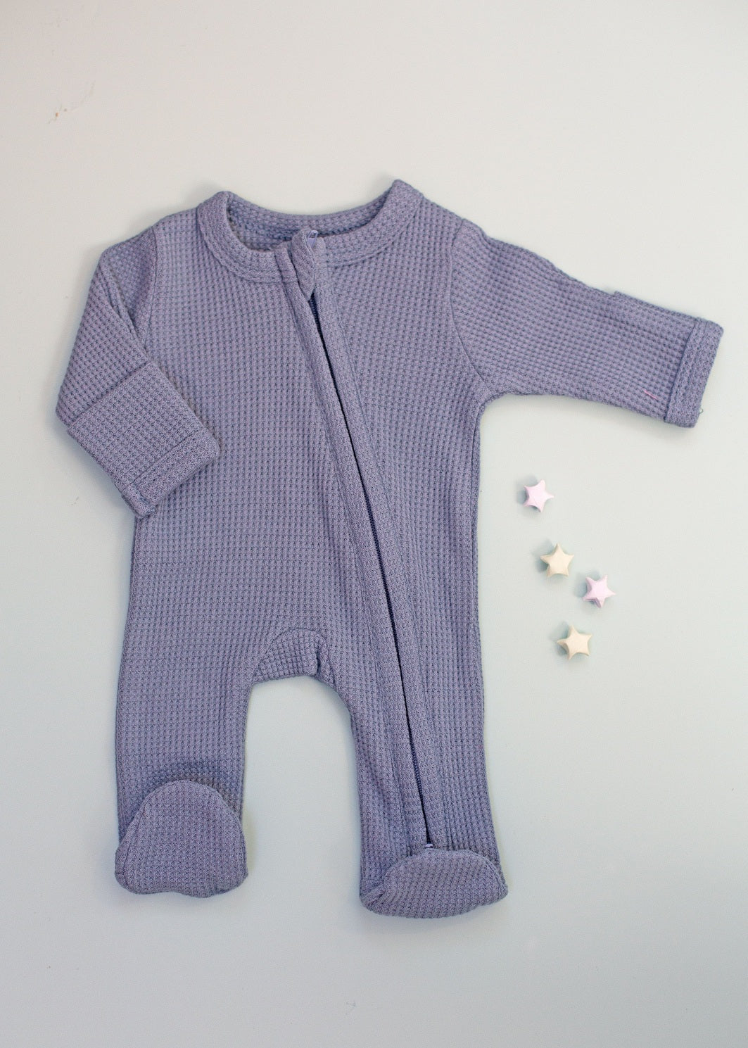 Premature baby blue waffle zip sleepsuit by Little Dreamer
