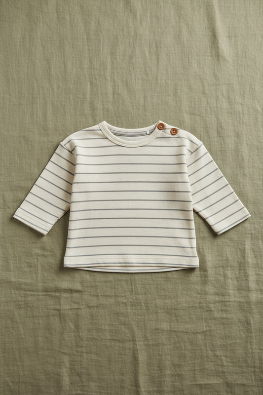 Long Sleeve Stripe Top, Whisper White - Organic Cotton Top / T-shirt Noppies