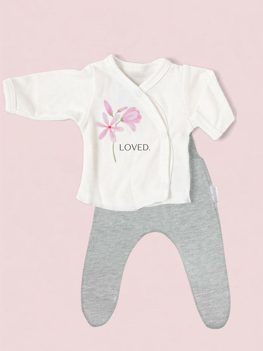 100% Cotton Premature Top & Trouser Set - Pink Geranium Choice of trousers Top & Trousers Tiny & Small 3-5lb Grey Trousers