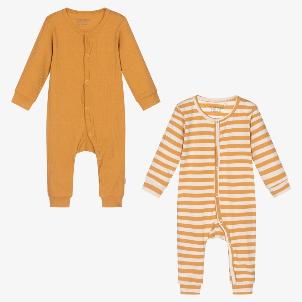 MinyMo 2 Pack Playsuits - Mustard Sleepsuit / Babygrow Little Mouse Baby Clothing and Gifts Ltd