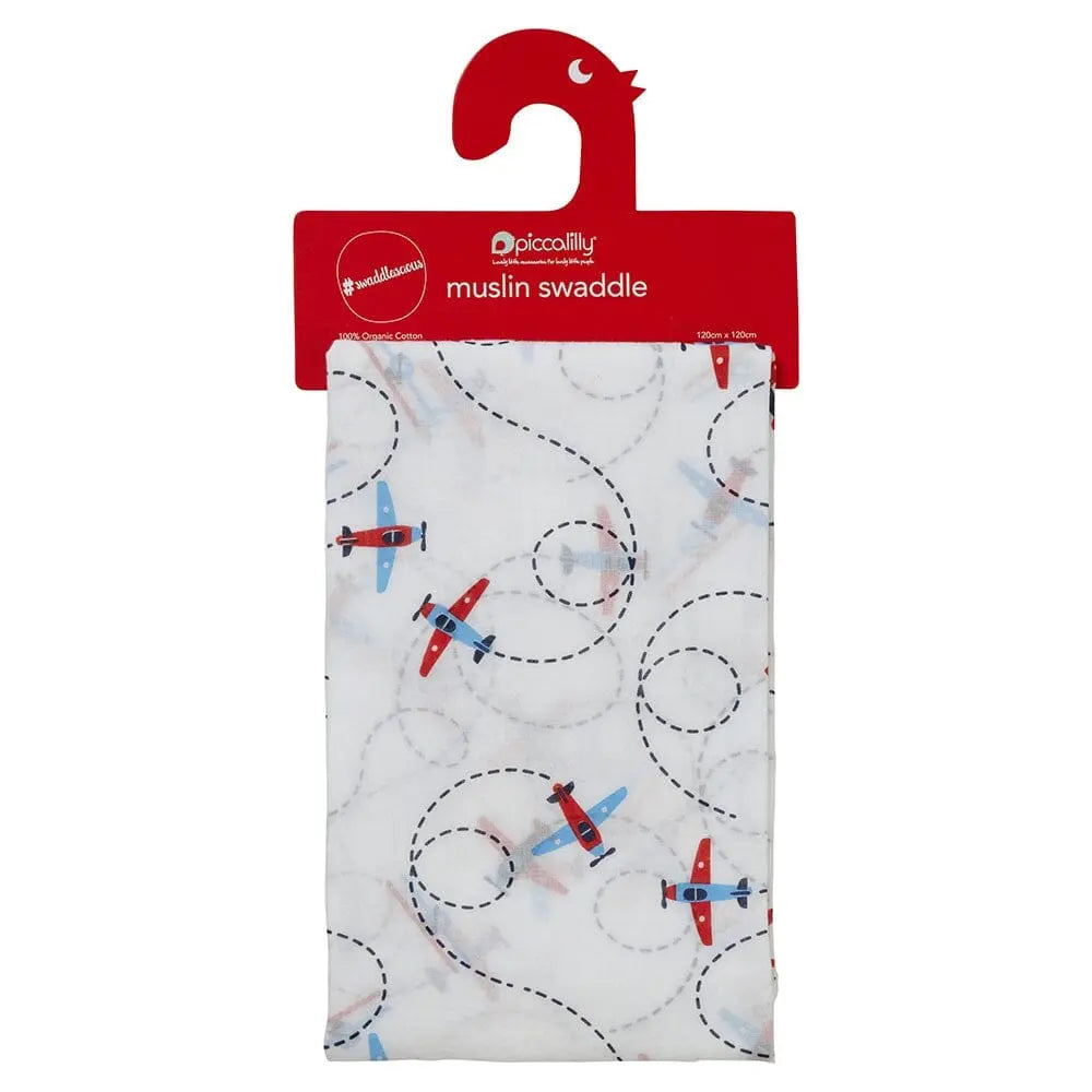 Piccalilly Muslin Swaddle - Aeroplane Swaddle Blanket Piccalilly