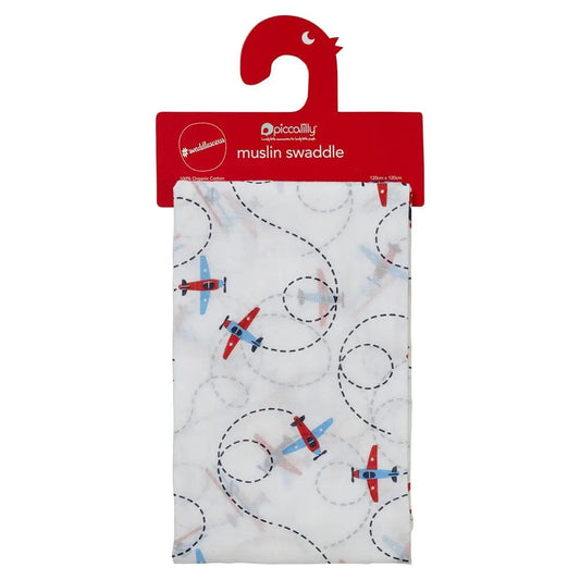 Piccalilly Muslin Swaddle - Aeroplane Swaddle Blanket Piccalilly