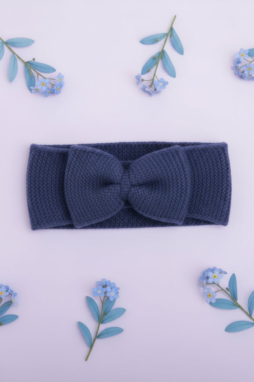 Knitted Tiny Baby Headband With Bow, Navy Blue La Manufacture de Layette