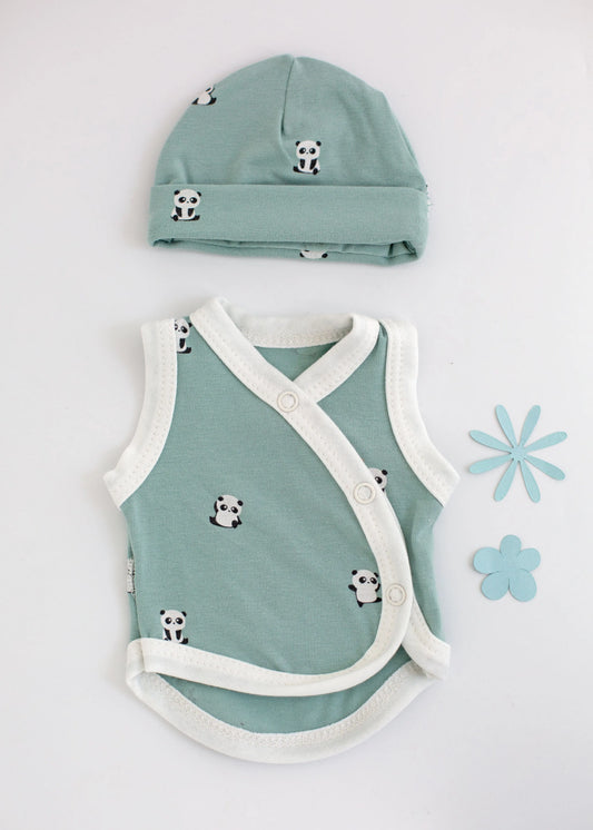 Incubator Vest & Round Hat Set, Pandas Incubator Vest & Hat Set Tiny & Small