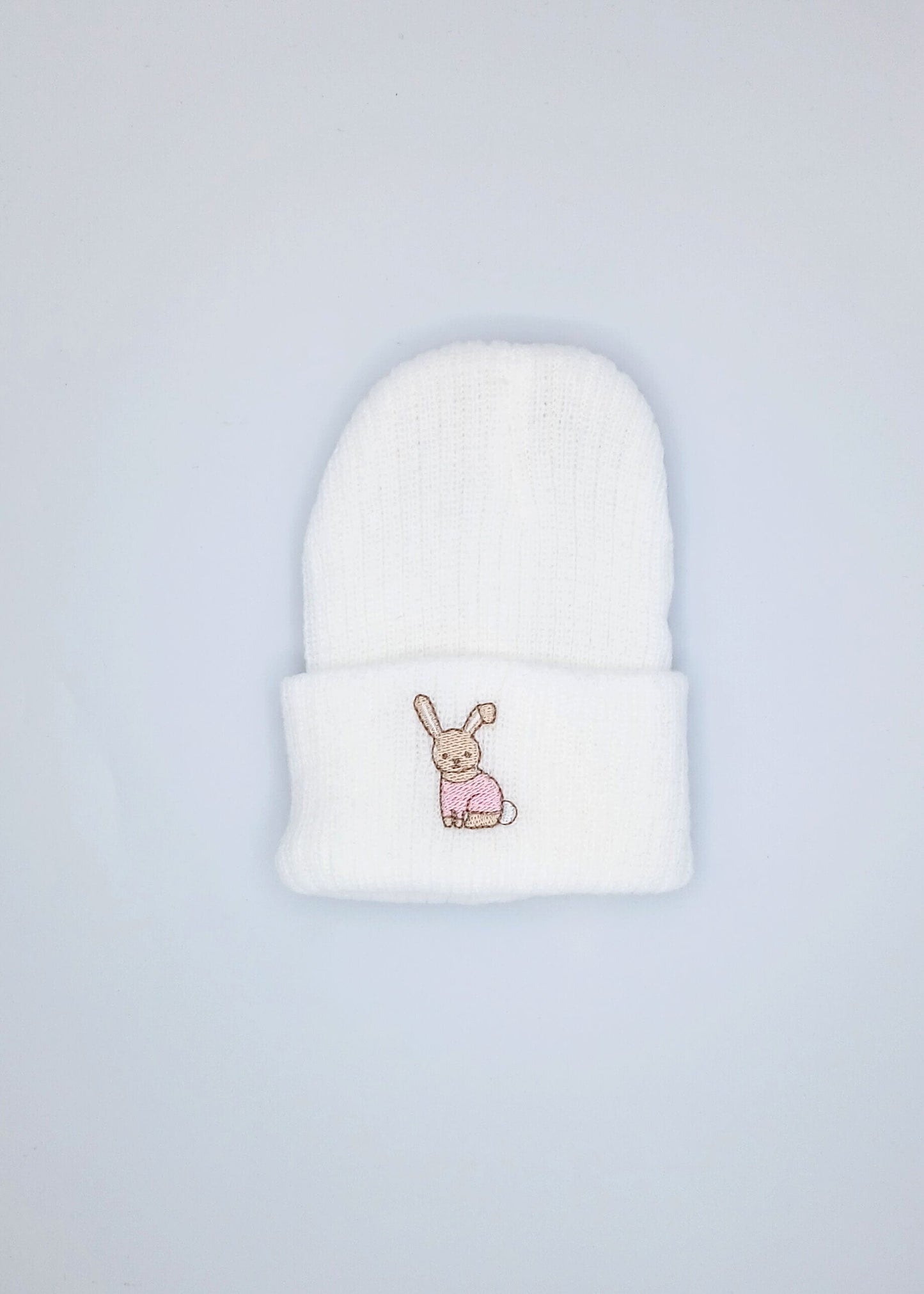 Premature Baby White Knitted Hat With Pink Rabbit Embroidery Little Mouse Baby Clothing & Gifts