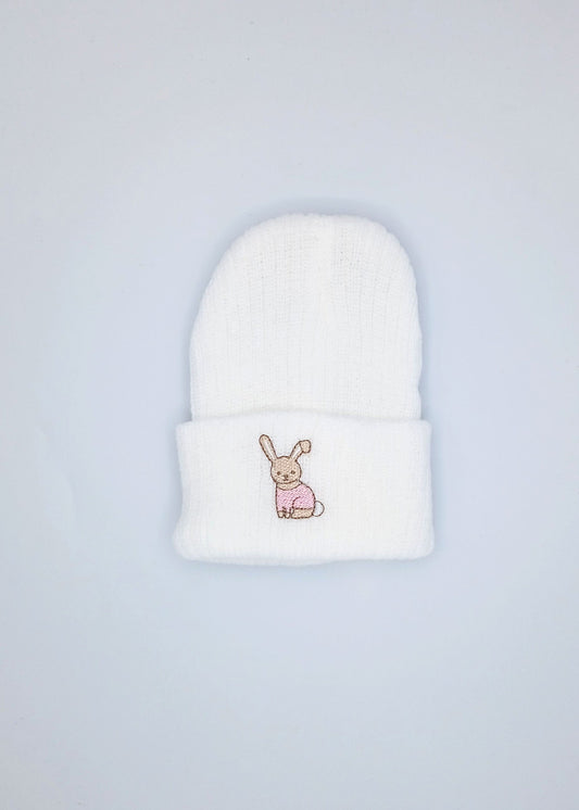 Premature Baby White Knitted Hat With Pink Rabbit Embroidery Little Mouse Baby Clothing & Gifts