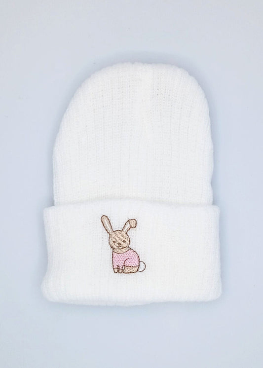 Premature Baby White Knitted Hat With Pink Rabbit Embroidery Little Mouse Baby Clothing & Gifts