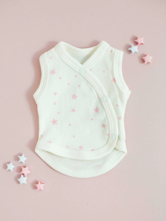 Incubator Vest, Pink Stars, Premium 100% Organic Cotton Bodysuit / Vest Tiny & Small