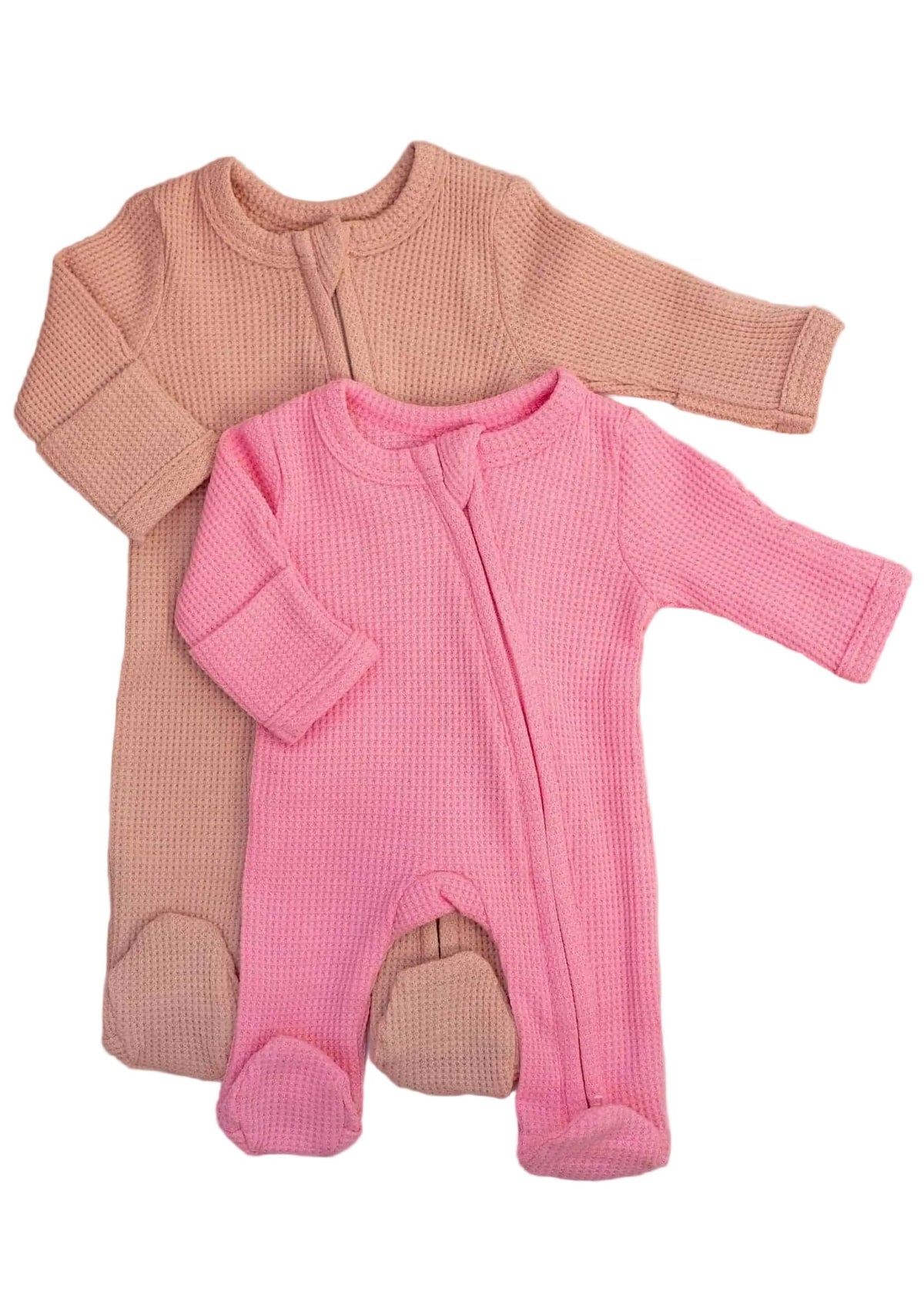 2 Pack Waffle Sleepsuits, Zip, Mitts, Feet - Pink Sleepsuit / Babygrow Little Dreamer