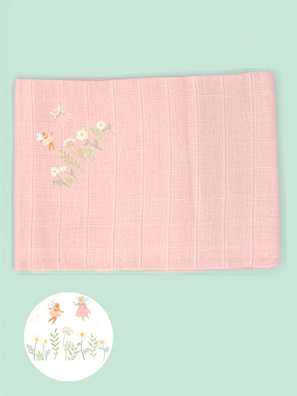 Fairy Garden cotton muslin square 70x70cm, pale pink