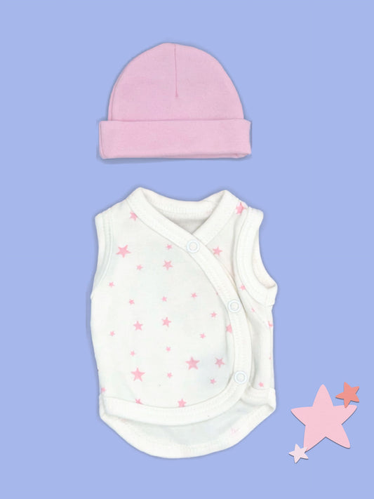 Pink Star Incubator Vest & Round Hat Set 1.5lb to 3lb Bodysuit / Vest Tiny & Small