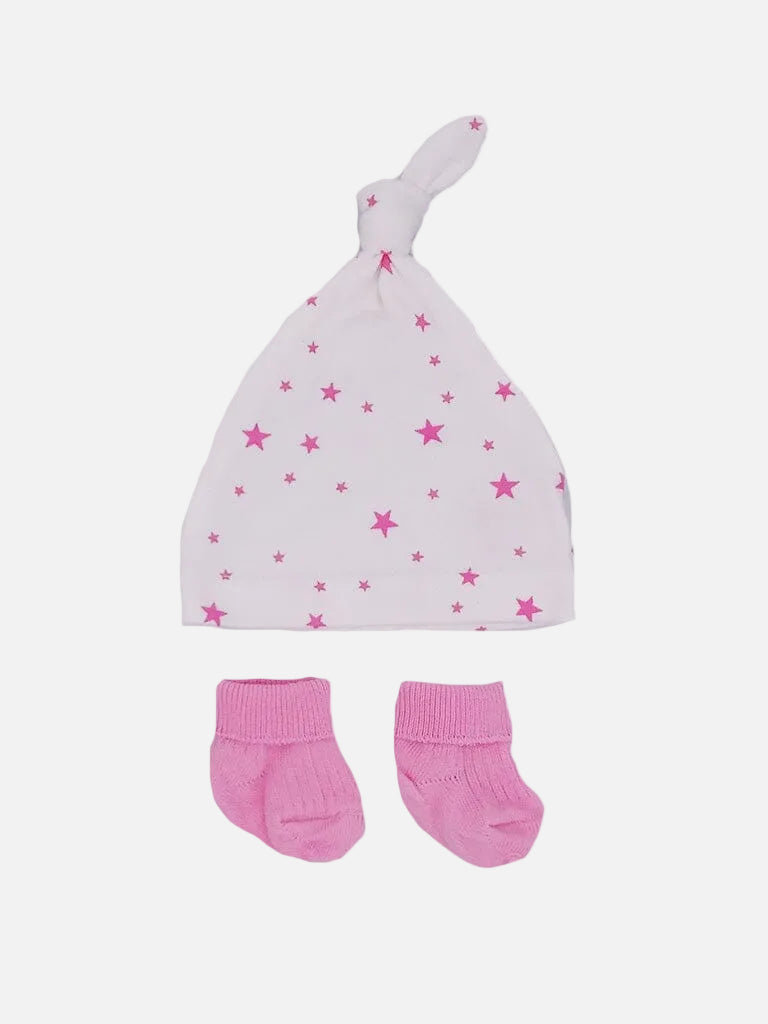 Premature Baby Knotted Hat and Socks Set Pink Stars