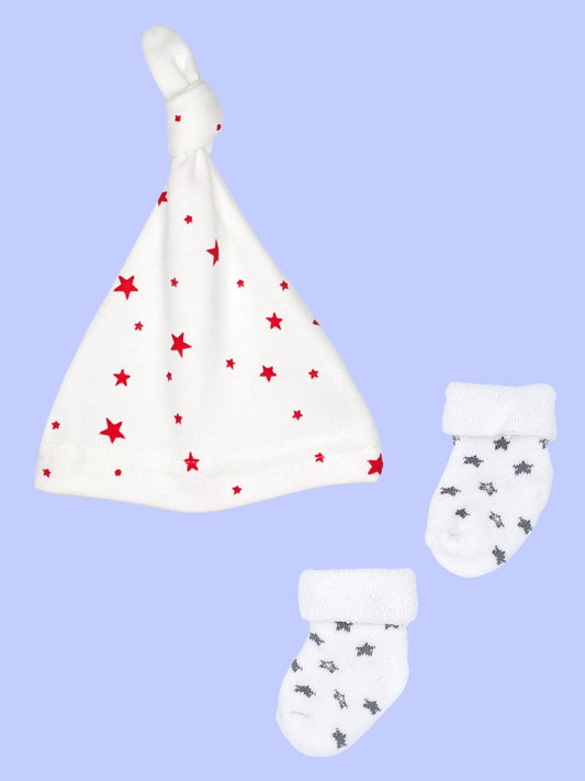 Premature Baby Knotted Hat and Towelling Socks Set - Red Stars Hat, Mitts & Booties Set Little Mouse Baby Clothing & Gifts