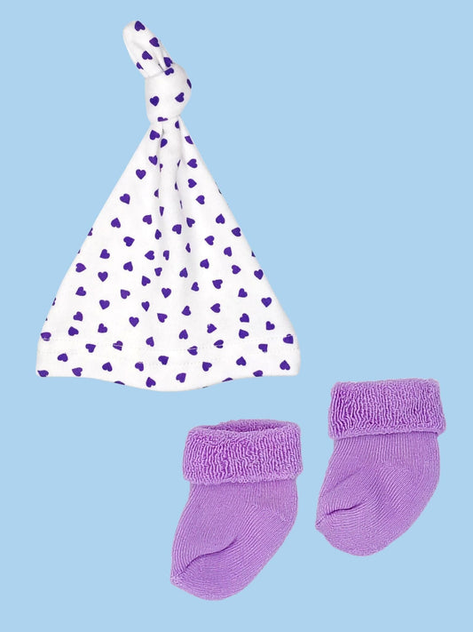 Done bundle - Premature Baby Knotted Hat and Towelling Socks Set - Purple Hearts Hat, Mitts & Booties Set Little Mouse Baby Clothing & Gifts