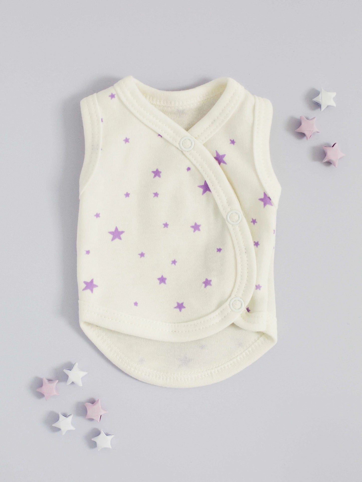Incubator Vest, Purple Stars, Premium 100% Organic Cotton Bodysuit / Vest Tiny & Small