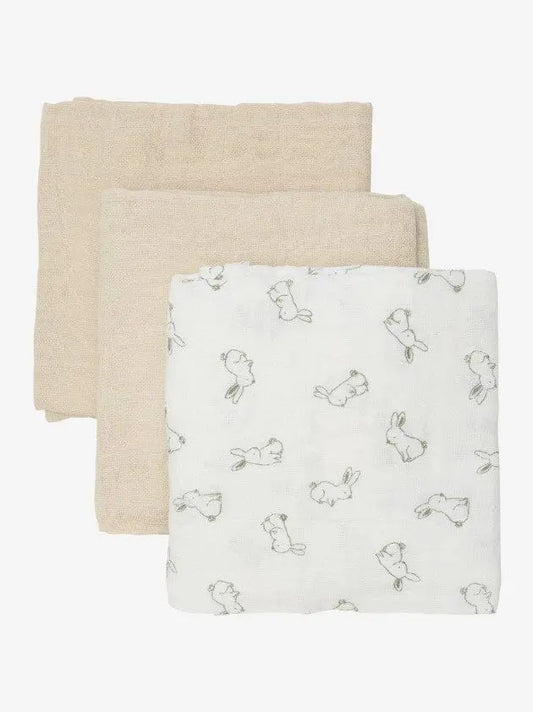3 Pack, Organic Cotton Muslins, Bunny / Beige, 65 x 65 cm Blanket Pippi
