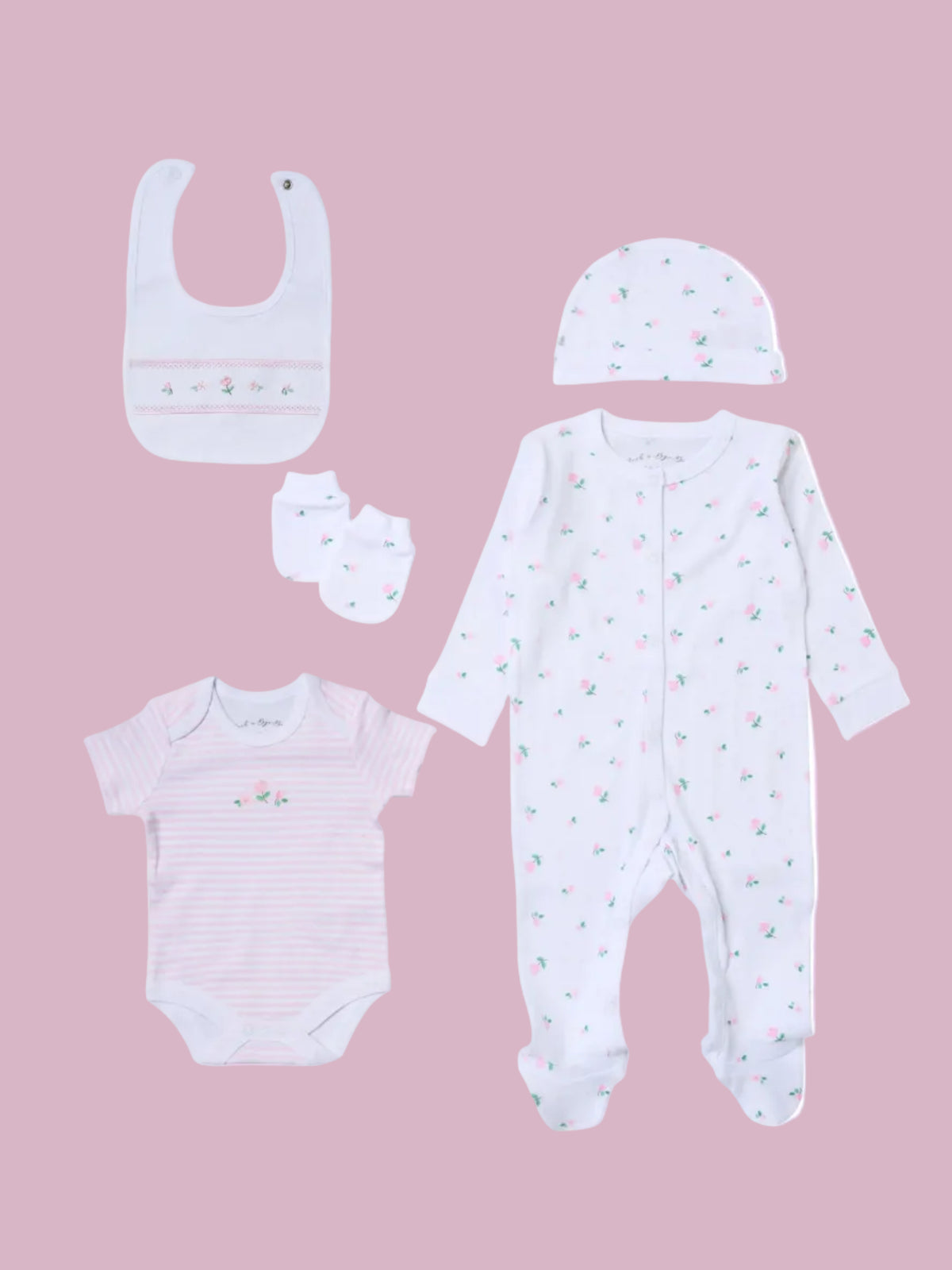 5 Piece Floral Layette Set Set Rock a Bye Baby