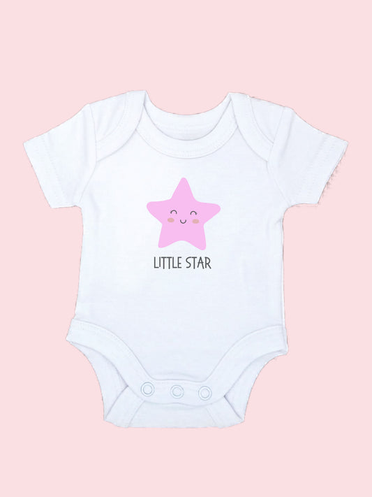 Bright Pink Zipped Sleepsuit, 'Little Star' Motif Bodysuit, Pink Star Hat and Socks Set. Set Little Dreamer