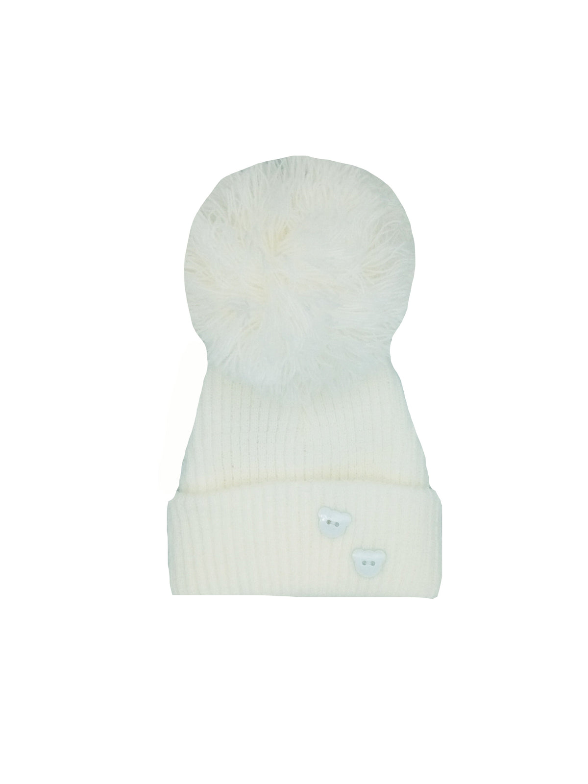 White Knitted Pom Pom Hat Hat Little Mouse Baby Clothing and Gifts Ltd