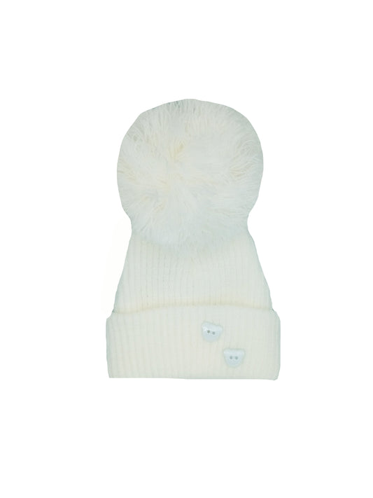 White Knitted Pom Pom Hat Hat Little Mouse Baby Clothing and Gifts Ltd