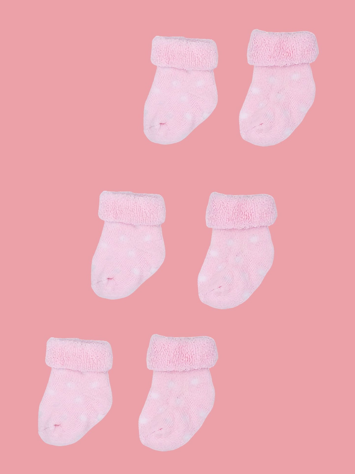 Set of three pairs of socks: Pink With White Spots Stay-on Towelling Premature Baby Socks Socks Little Mouse Baby Clothing & Gifts