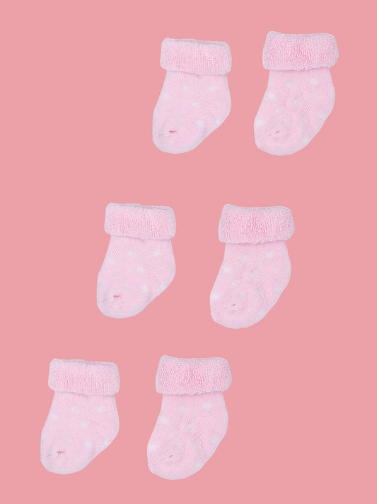 Set of three pairs of socks: Pink With White Spots Stay-on Towelling Premature Baby Socks Socks Little Mouse Baby Clothing & Gifts