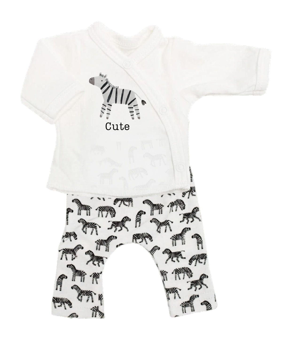 Organic Cotton Premature Baby Wrap Top, Trouser, Hat & Sock Set - 'Cute' Zebra Top & Trousers Tiny & Small