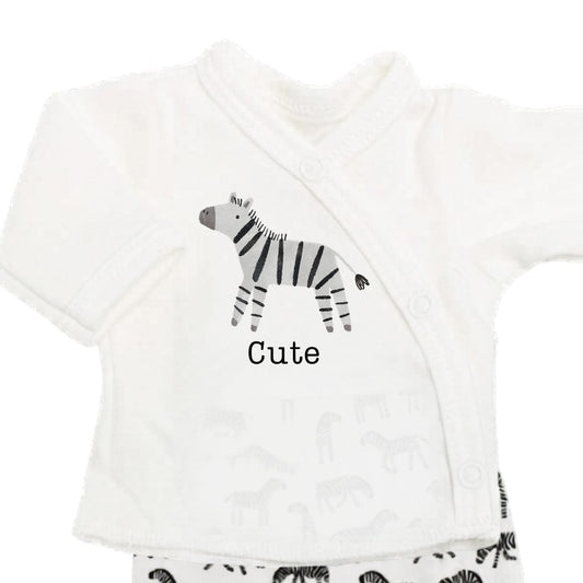 Organic Cotton Premature Baby Wrap Top, Trouser, Hat & Sock Set - 'Cute' Zebra Top & Trousers Tiny & Small