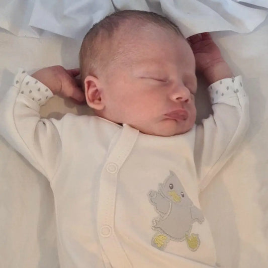 Tiny Baby Footed Babygrow, Embroidered Chick - White Sleepsuit / Babygrow EEVI