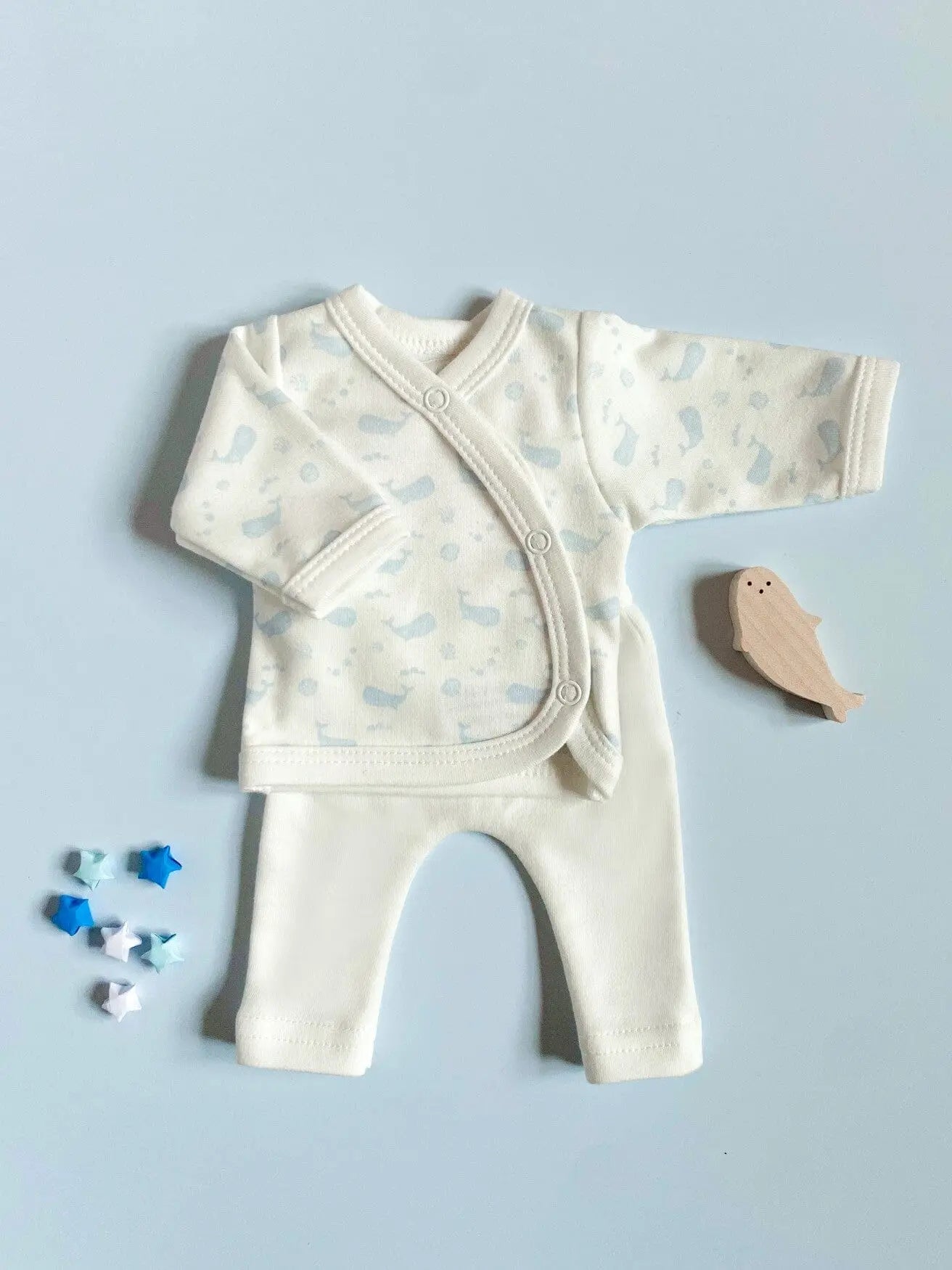 Premature Baby Set, Wrap top & trousers, Ocean Blue, Premium Organic Cotton Top & Trousers Tiny & Small
