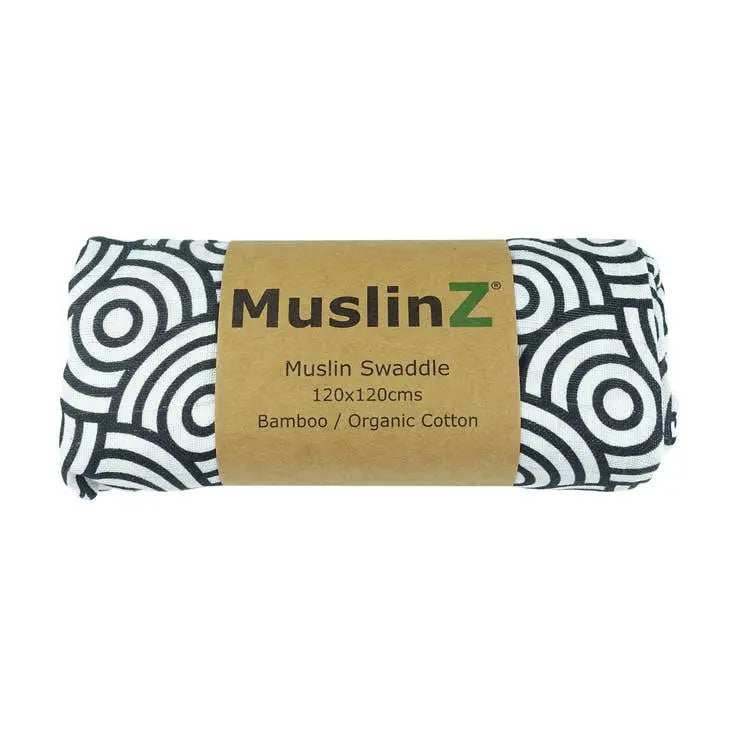 MuslinZ Bamboo/Organic Cotton Swaddle Blanket Black Swirl Muslin Muslinz