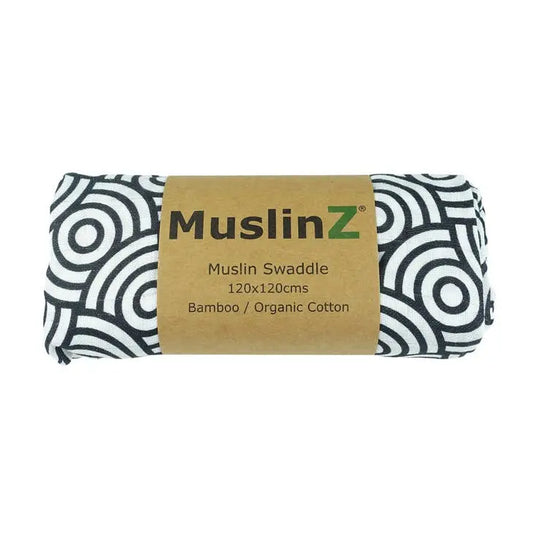 MuslinZ Bamboo/Organic Cotton Swaddle Blanket Black Swirl Muslin Muslinz