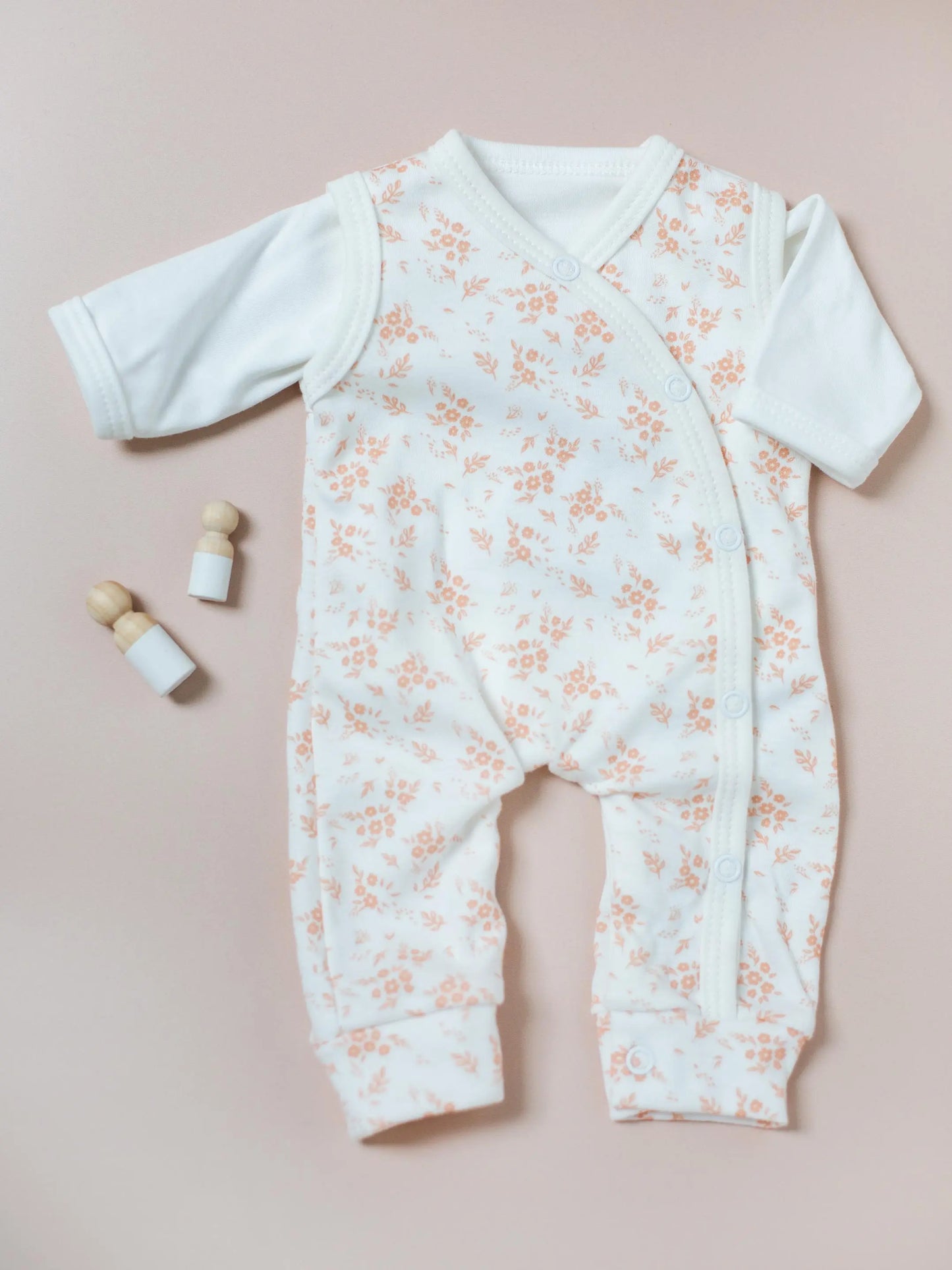 Dungaree & Top Set, Apricot Floral, Premium 100% Organic Cotton Dungaree Tiny & Small